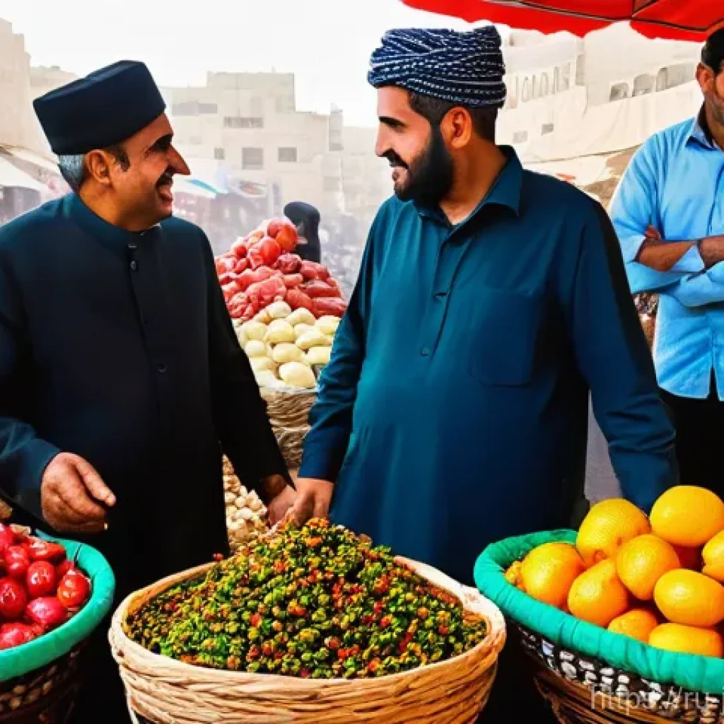 요르단 내 전통 시장 탐방 - **Amman's Vibrant Souk el-Khodra Morning:** A dynamic and colorful scene depicting Amman's Souk el-K...