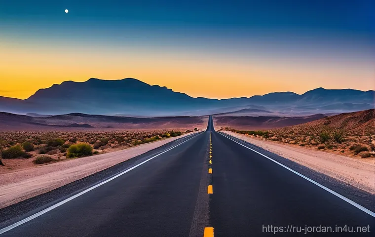 요르단의 주요 도로와 운전 규칙 - **Prompt:** A modern, clean sedan or crossover drives along the vast, well-maintained Desert Highway...