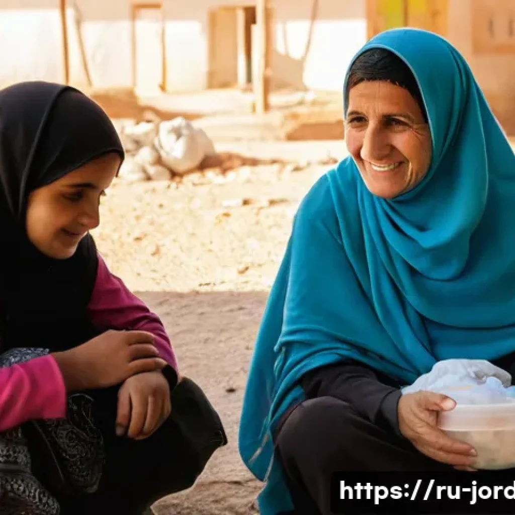 요르단과 팔레스타인 문제 - **Prompt:** A serene and hopeful image of a Palestinian refugee family, consisting of a mother or gr...
