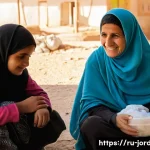 Home 22 요르단과 팔레스타인 문제 - **Prompt:** A serene and hopeful image of a Palestinian refugee family, consisting of a mother or gr...