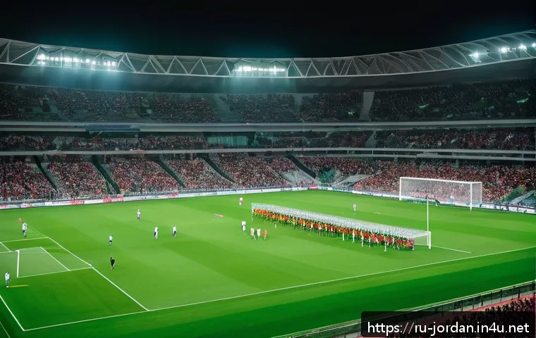 요르단의 스포츠와 축구 - A modern football stadium in Jordan filled with enthusiastic fans of diverse backgrounds, under brig...